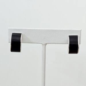 Silpada Rare Sterling Silver Chunky Hoop Earrings w/Black Inlay Accents P0793